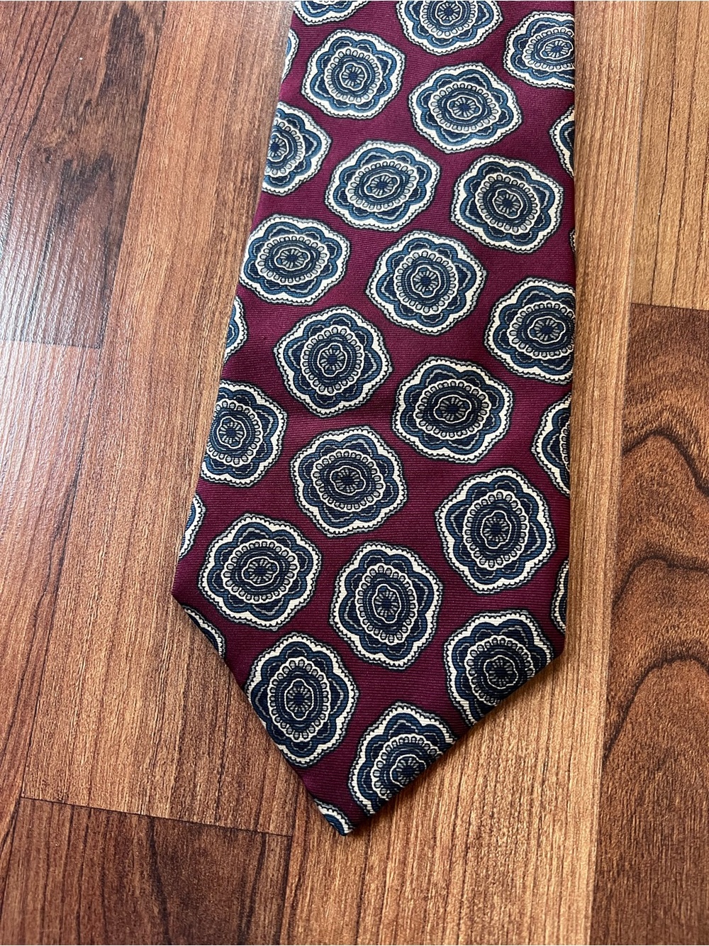 Vintage GANT Silk Tie Burgundy Navy Floral Medallion Made in USA Classic